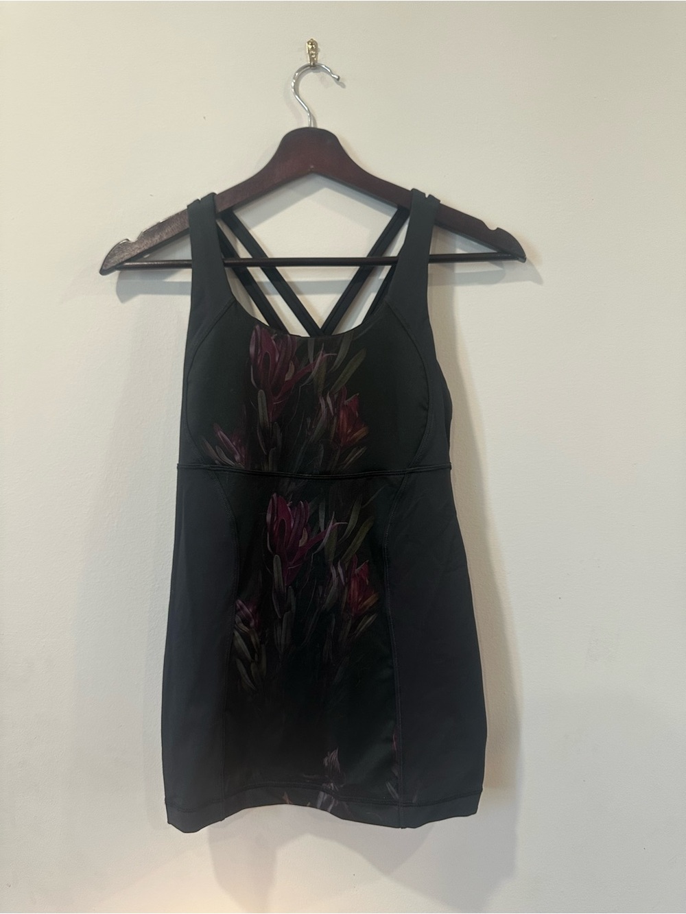 lululemon athletica Black Tank Top with Plum Floral Print